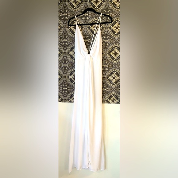 Tobi White Spaghetti Strap Gown with Front Split. Cross Back. - Picture 5 of 13